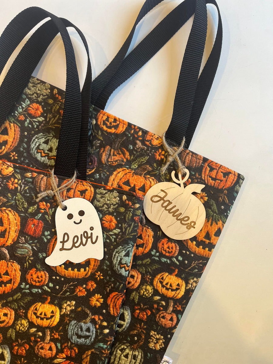 custom trick or treat bag name tags by Petit Nordique