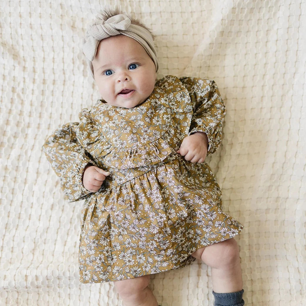 Mustard Magnolia Cotton Dress with Bloomers by Mebie Baby