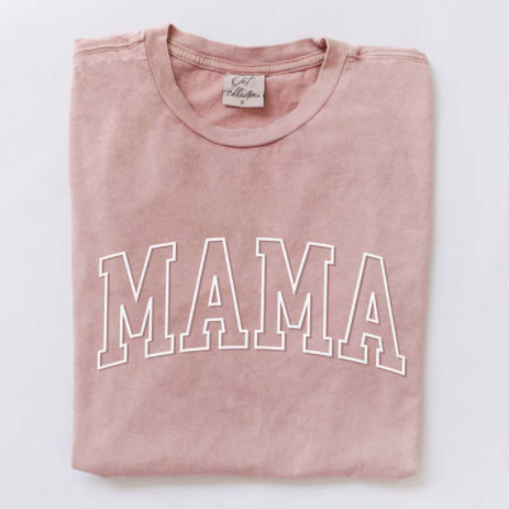 MAMA Mineral Pink Wash T-Shirt by Oat Collective on white background mother's day apparel college font
