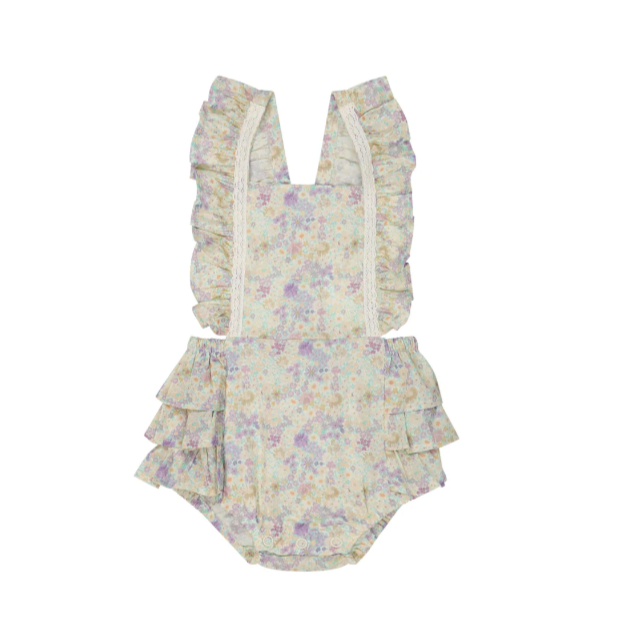 floral playsuit flatlay on white background 