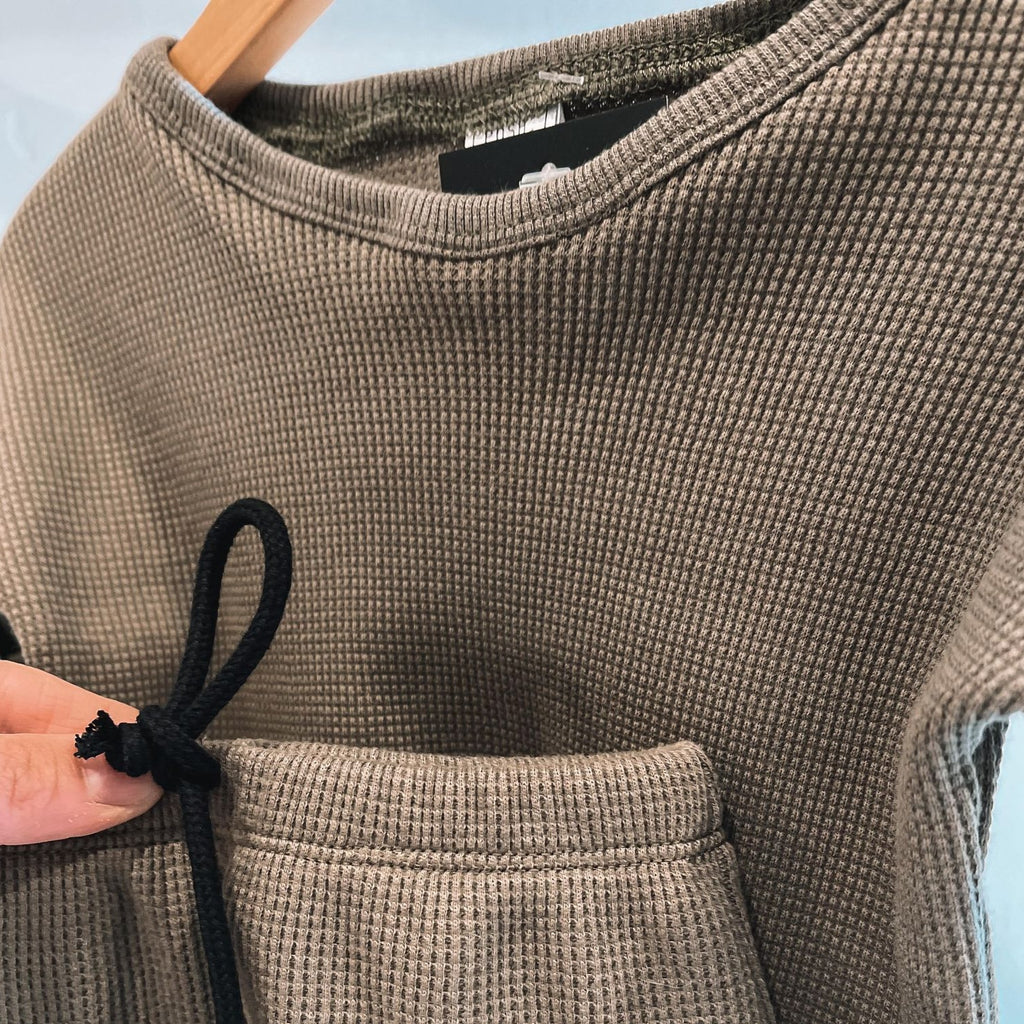 long sleeve top || olive waffle by Posh & Cozy close up of waffle material