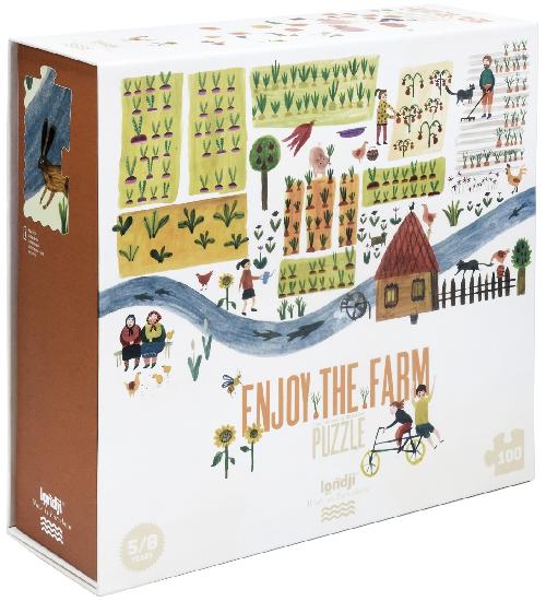 White background with the box for Enjoy The Farm Puzzle by Londji. 