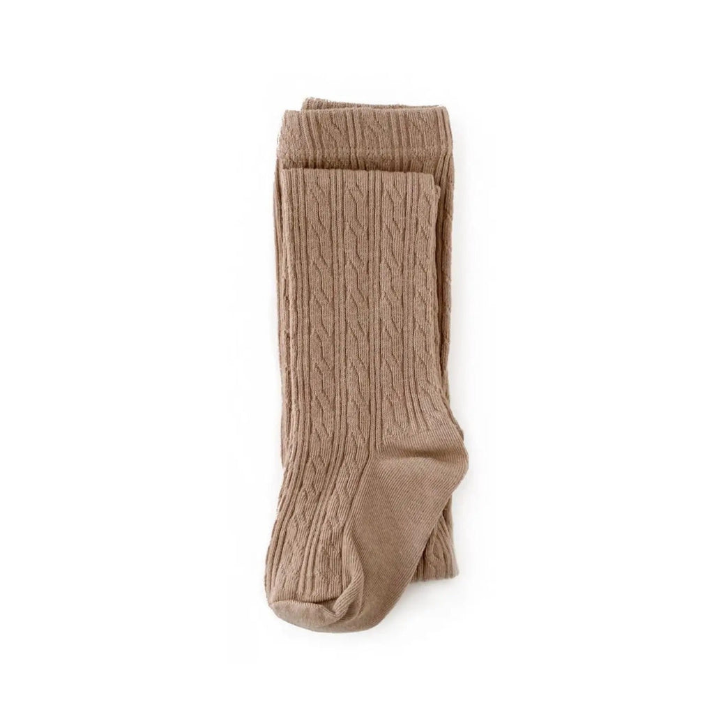 White background with Cable Knit Tights in Oat by Little Stocking Co.