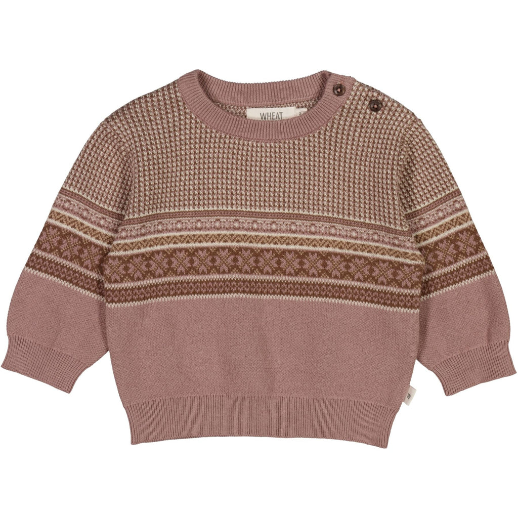 Jacquard Pullover Elias Powder Brown Youth by Wheat Kids Clothing with a white background. 
