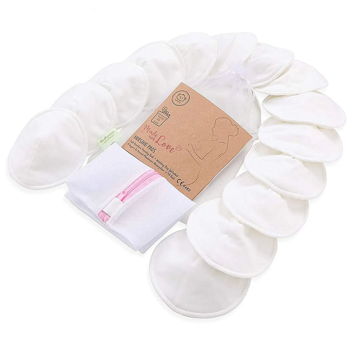 KeaBabies Maternity 14pk Organic Nursing Pads Lite, Washable Breast + Wash  Bag, Reusable Nipple
