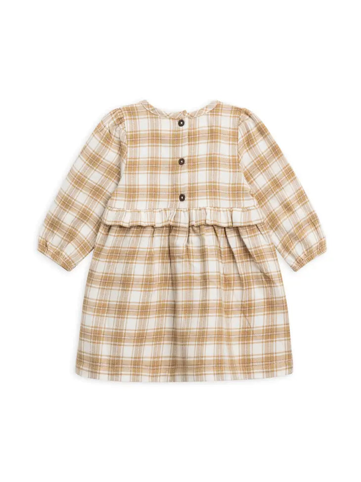 Sydney Flannel Ruffle Dress in Latte Plaid by Colored Organics