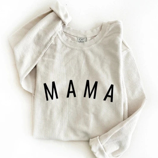 flatlay mama sweater in vanilla on white background 