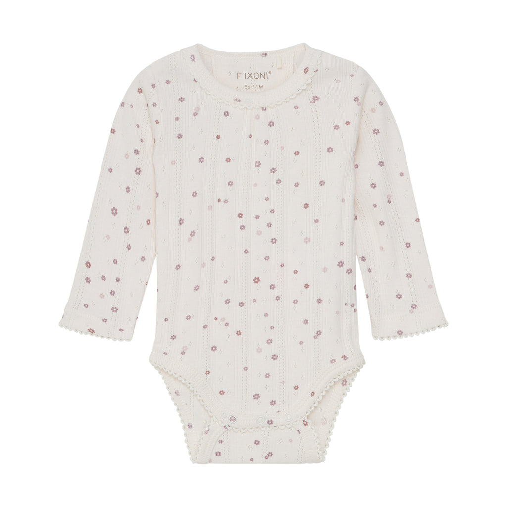 long sleeve onesie with flowers and eyelet