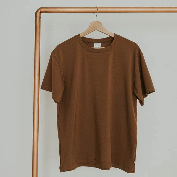 brown tee on gold rack 