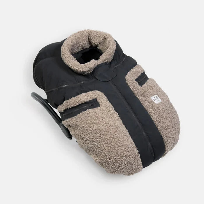 black car seat cover with brown oatmeal 