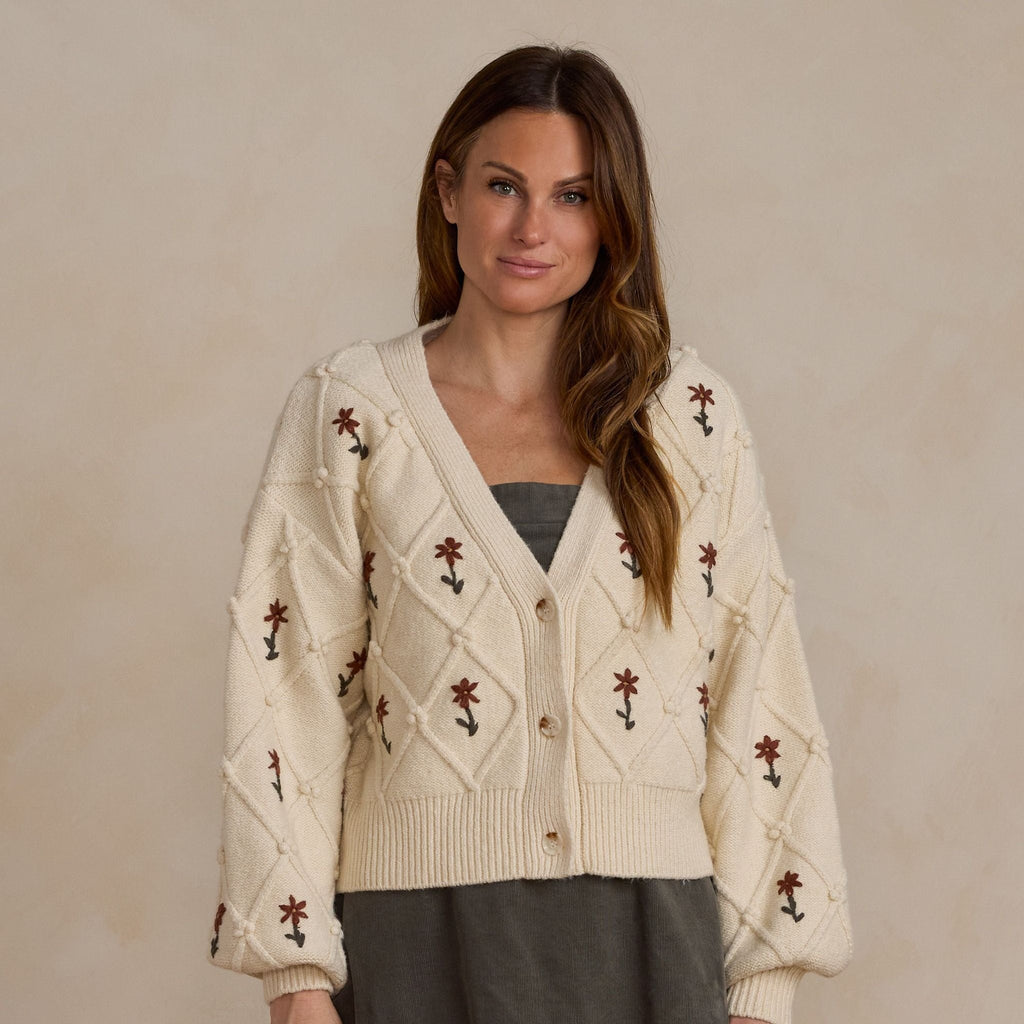 boxy floral cardigan on women