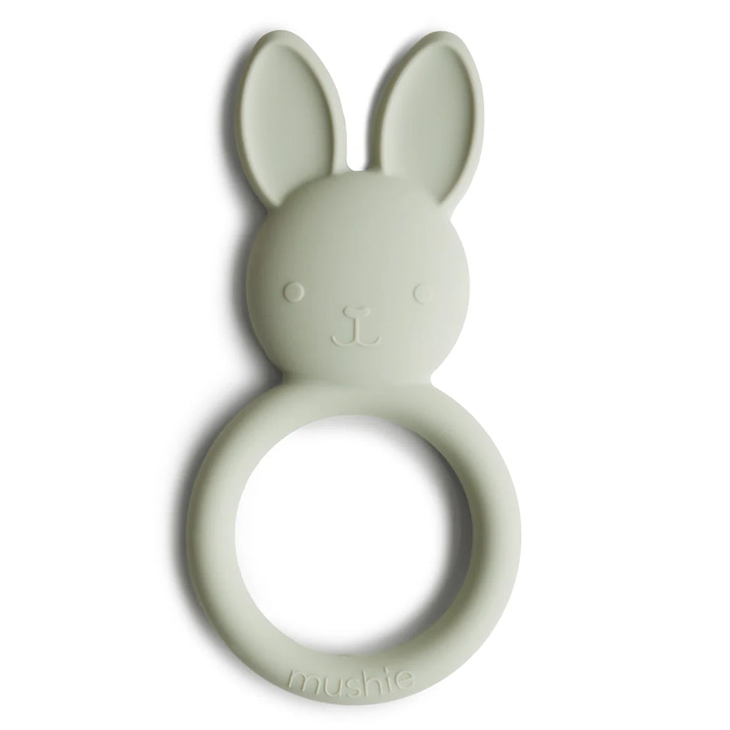 bunny teether in sage flatly on white background 