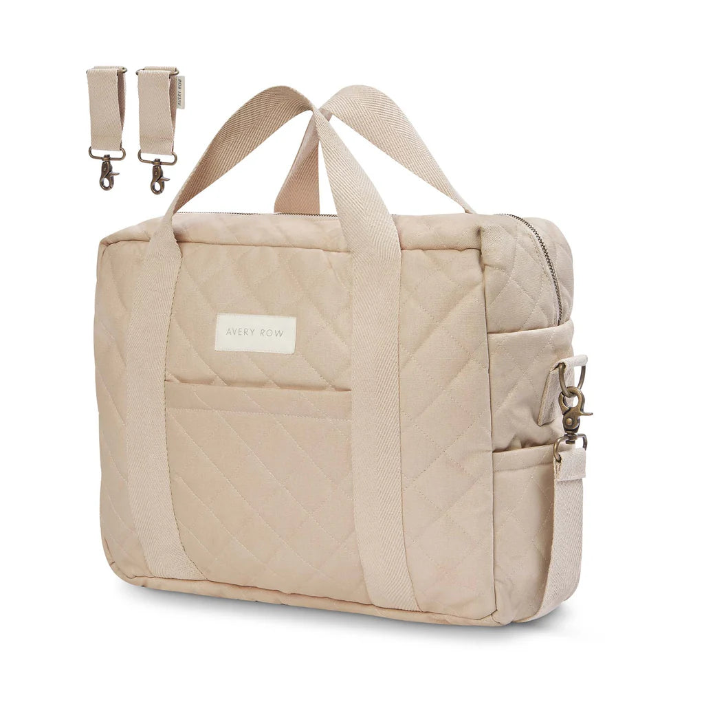 Avery Row Natural Changing Bag flat lay