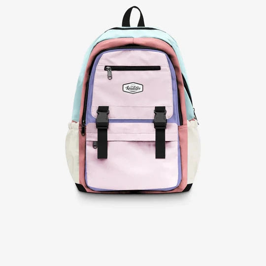 pink, purple and green back pack