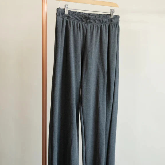 wide leg pant in grey on gold rack 