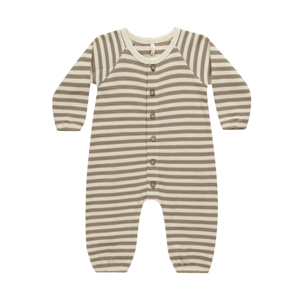 olive stripe jumpsuit flatlay on white background 