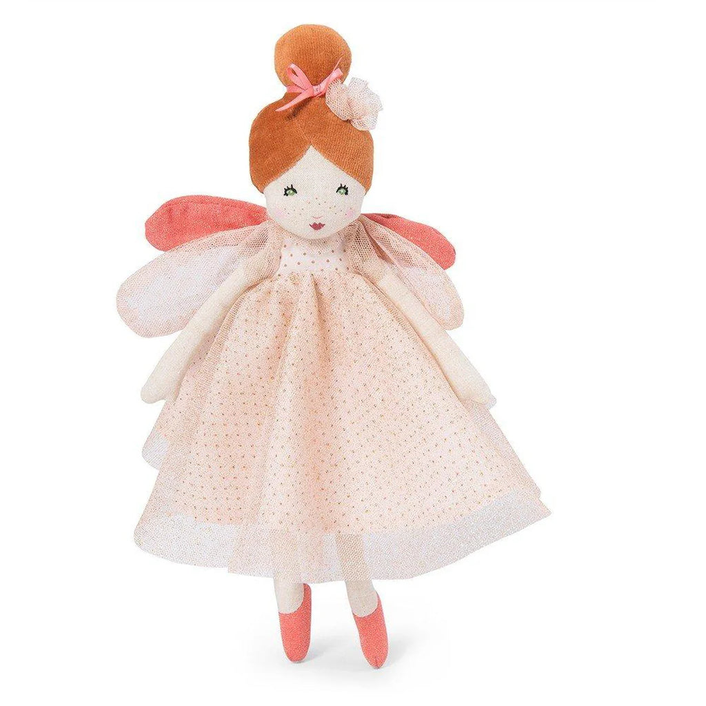 little doll fairy in pink flatlay white background 