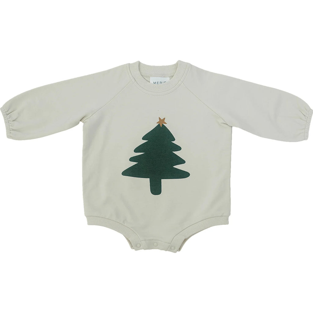 bubble romper christmas tree flatlay on white background 