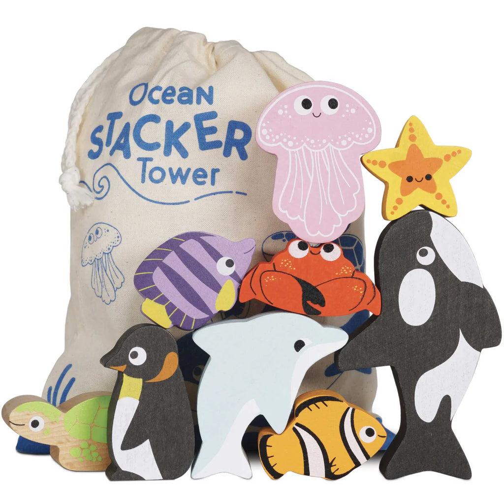 ocean stacking toys on white background 