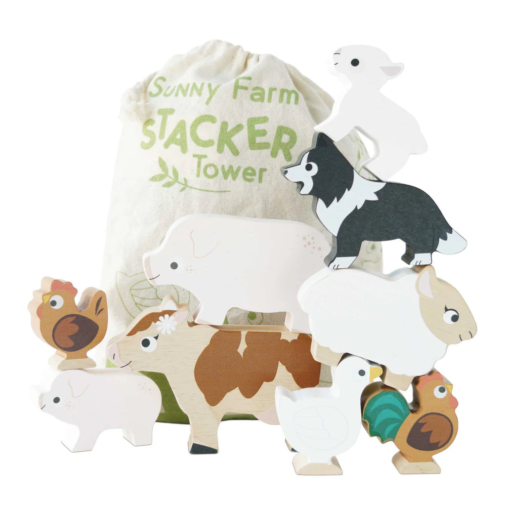 stacking toys farmyard flatlay 