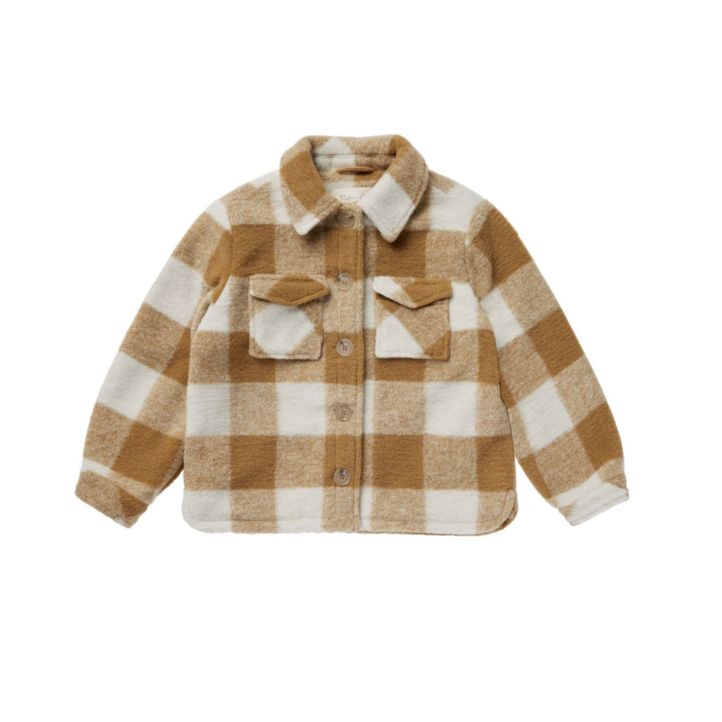 shearling chore coat || brass checker by Rylee and Cru shacket for toddler kids shearling check 
