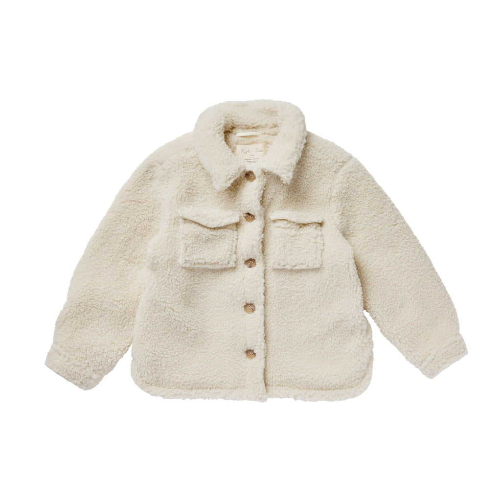 shearling chore coat || natural by Rylee and Cru baby toddler shacket sherpa shearling with pockets and buttons