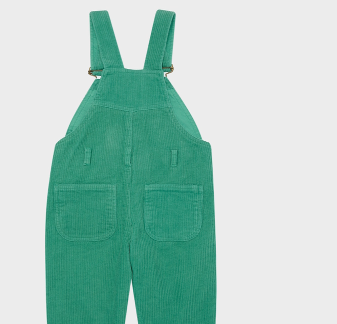 Cord Dungarees | Emerald by Dotty Dungarees back pocket view of overalls 