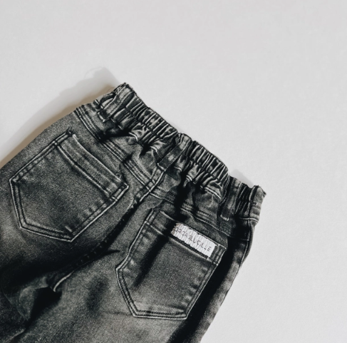 Faded Black Denim Pants | Orcas Lucille the back visual of the black jeans for babies toddlers and kids 