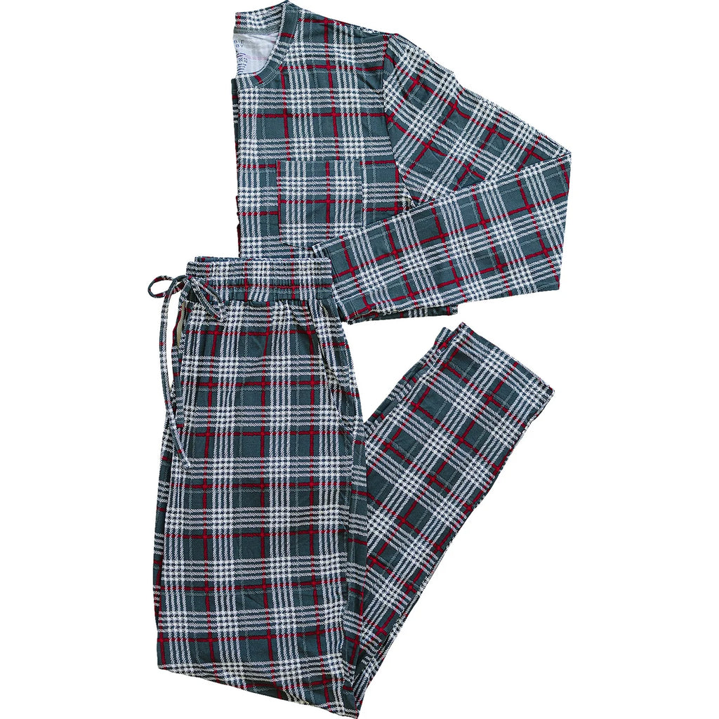 two piece plaid flatlay adult pj 