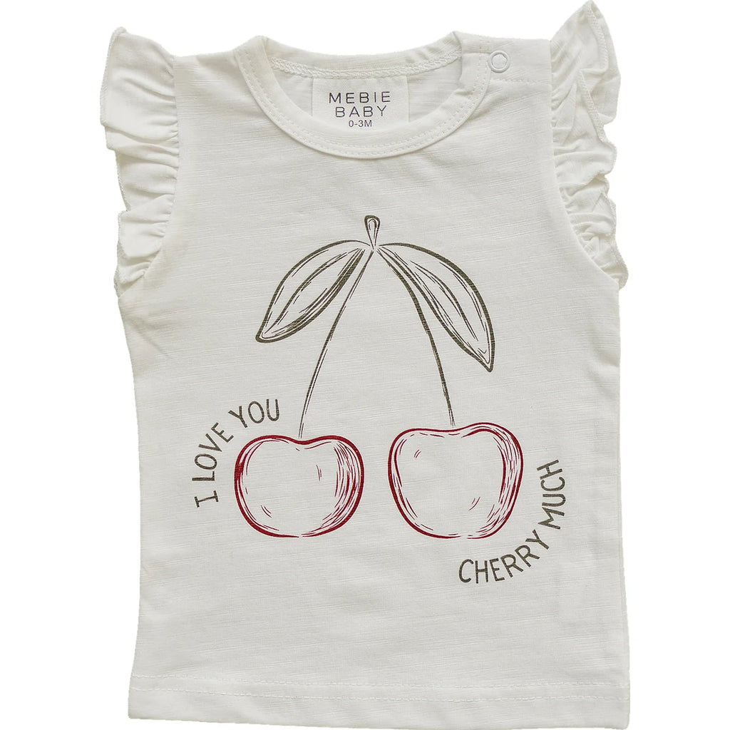 flatlay of cherry tee on white background 