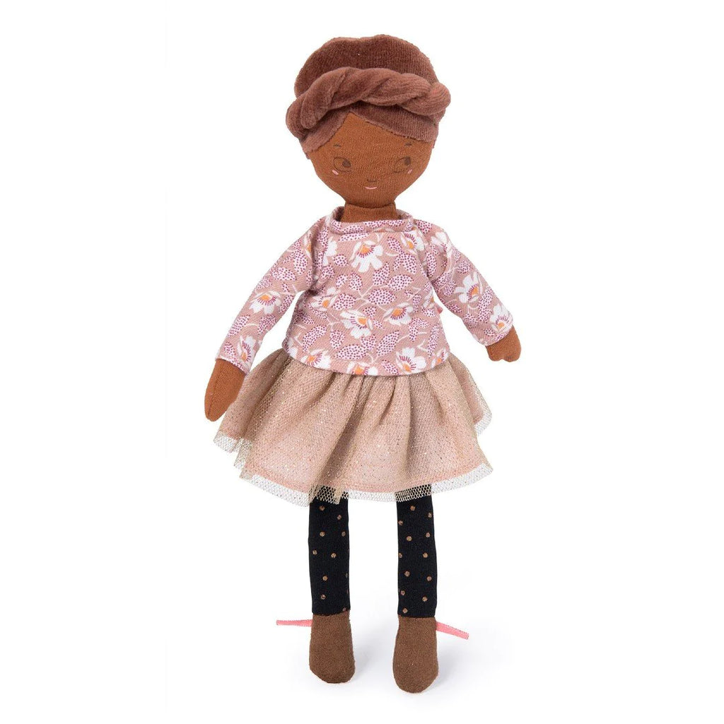 doll flatlay wearing sparkle skirt 
