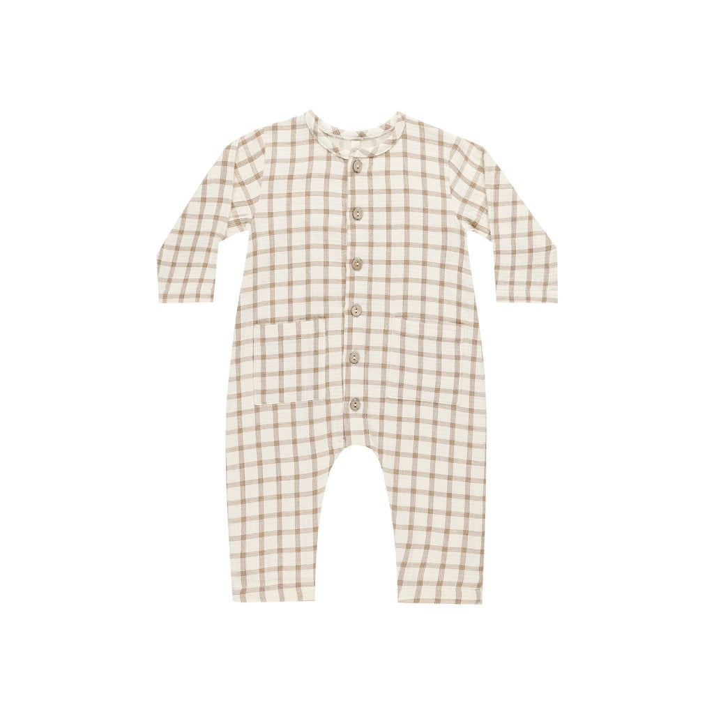 plaid jumpsuit flatlay on white background 