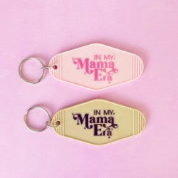 pink & beige keychain on pink background