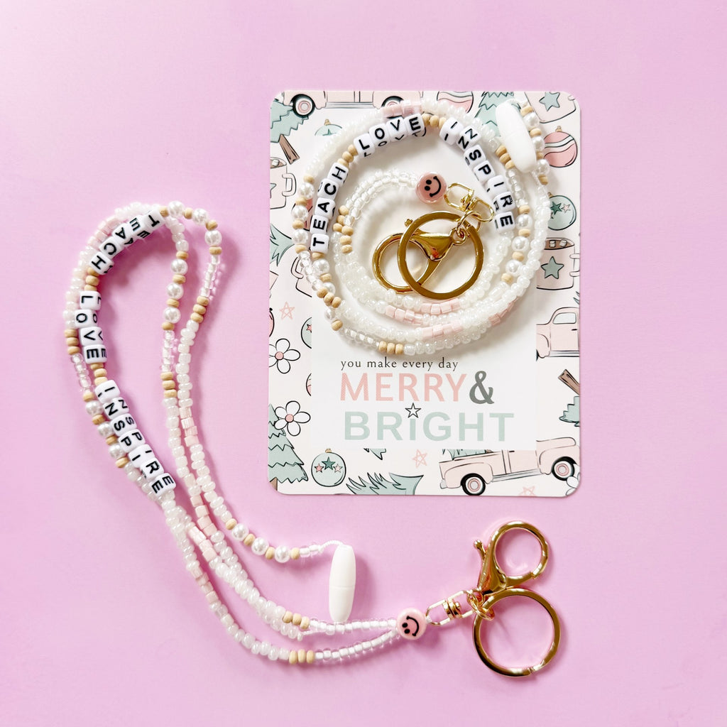 Teach love inspire lanyard on merry and bright card