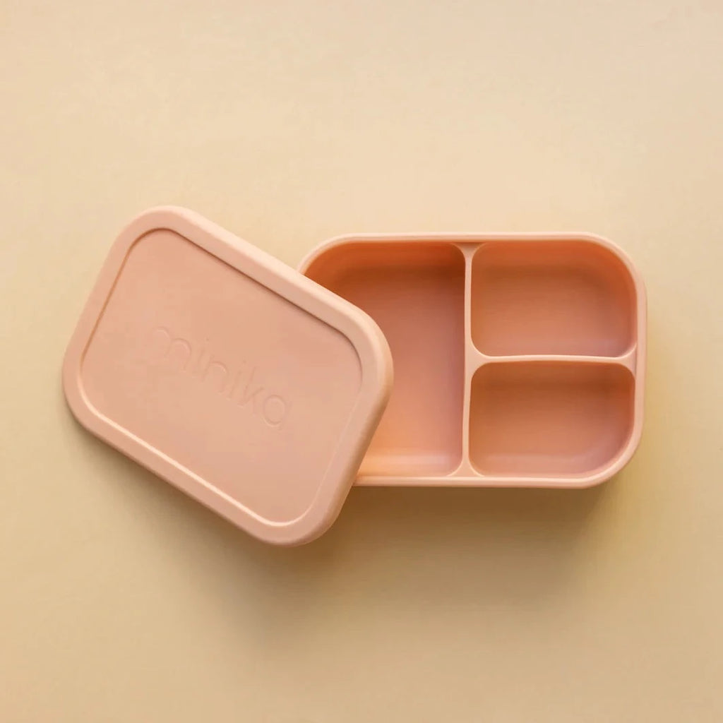 Silicone Bento Box by Minika on beige background blush