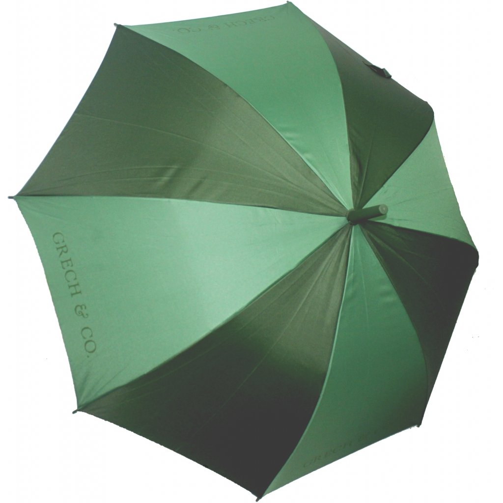White background with Adult Sustainable Umbrella  in Orchard by grech & co. This umbrella alternates between dark and lighter green on the panels.