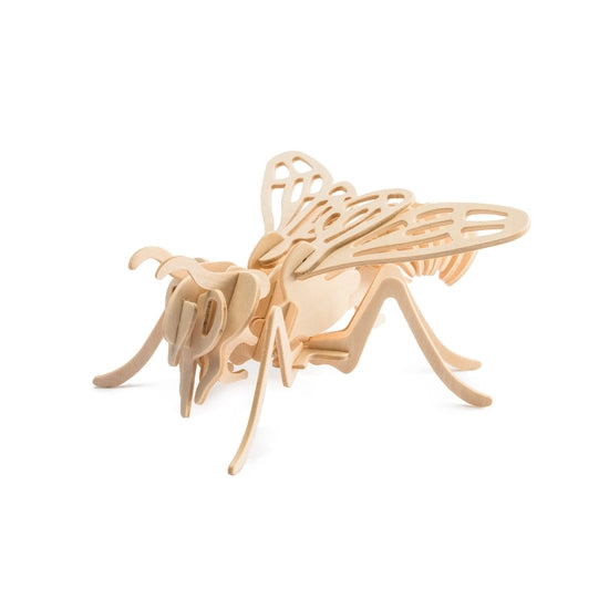 White background with a built 3D Wooden Puzzle of a Bee by Hands Craft.