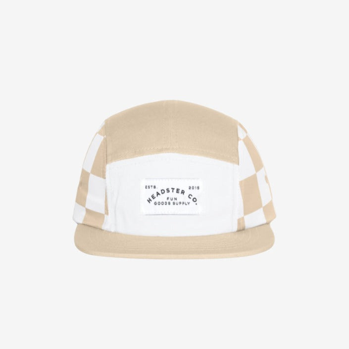 Check Yourself Five Panel Seashore Hat by Headster, on a white surface and background.