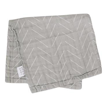 White background with a folded Desert Sage Burp Cloth by Mebie Baby. Burp cloth is a pale sage colour with white lines all over.