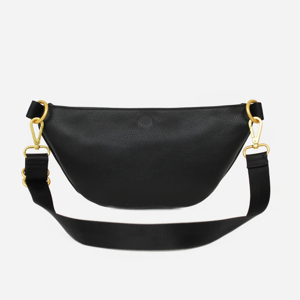 White background with The Fawny Pack in Black by Fawn Design. Showing the back of the fanny pack, it's black.