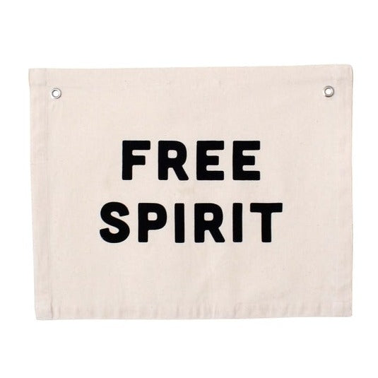 White background with Free Spirit Banner by Imani Collective. Banner is canvas with black text.