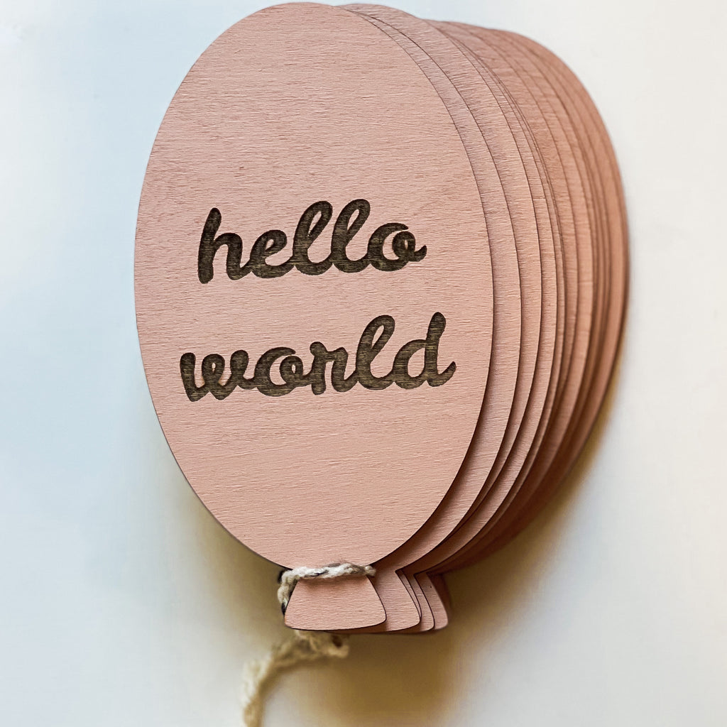White background with the Hello World Balloon Milestone Set in Parfait by Petit Nordique. This shows the colour, which is a peachy coral.