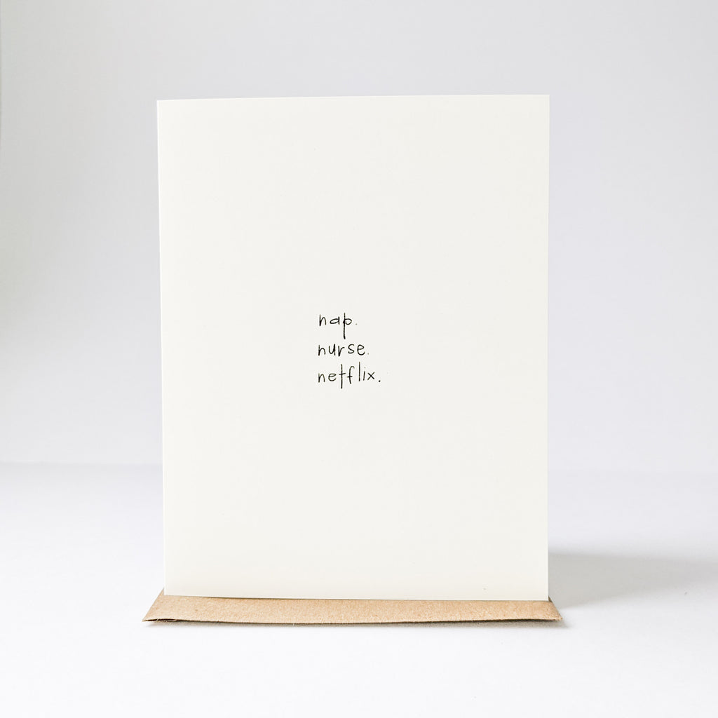 White background with the Nap. Nurse. Netflix. Card by Under The Stairs Paper Co.