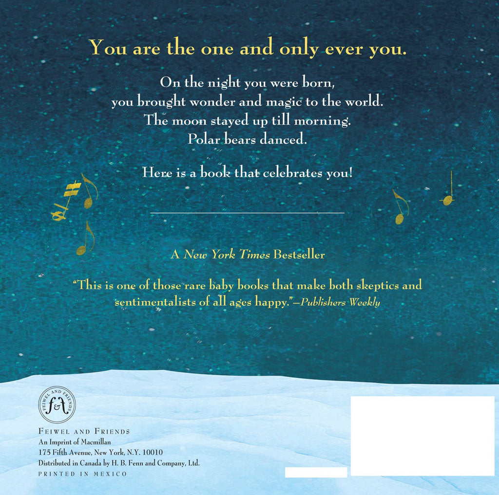 Back cover of On The Night You Were Born by Nancy Tillman. Cover shows a winter night sky, with words from the book.