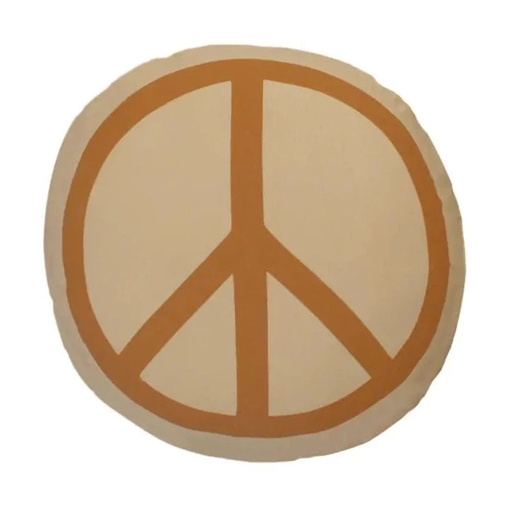 Peace Pillow in Peach by Imavi Collective with a white background. 