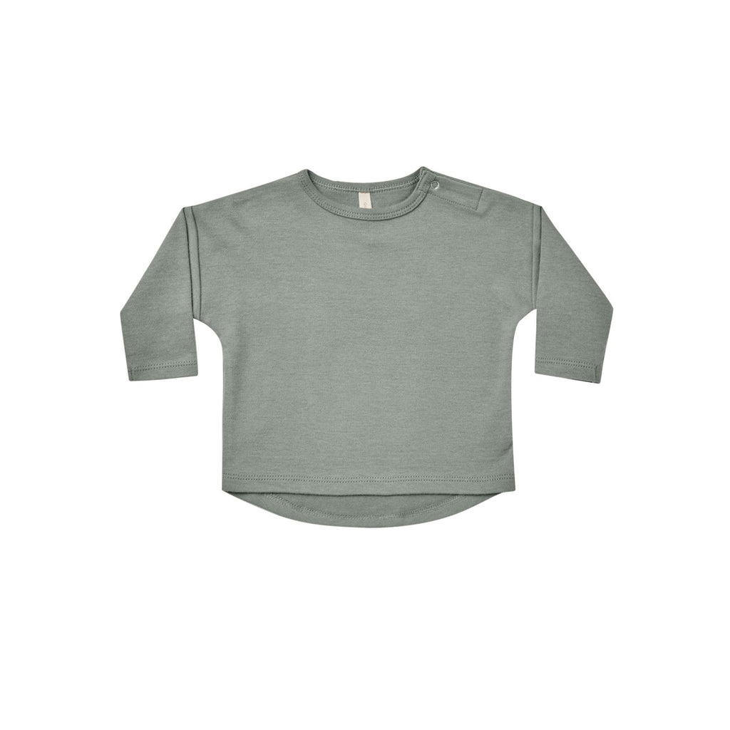 Long Sleeve Tee in Sea by Quincy Mae. White background, 