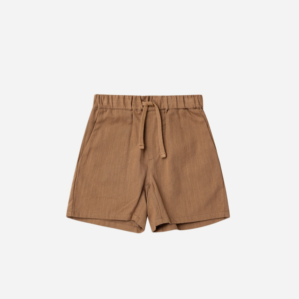 Bermuda Short in Camel by Rylee and Cru, white background. 