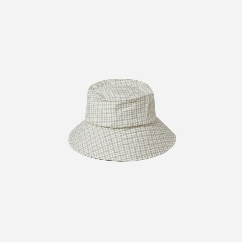 Beach Bucket Hat in Green Laurel Plaid by Rylee and Cru, white background. 