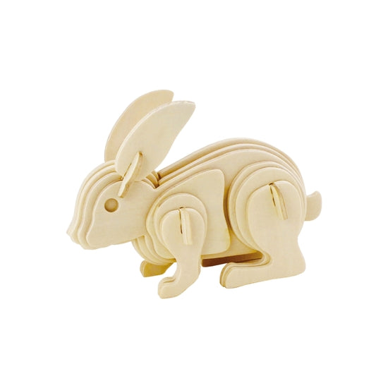 White background with a built 3D Wooden Puzzle of a Rabbit by Hands Craft.
