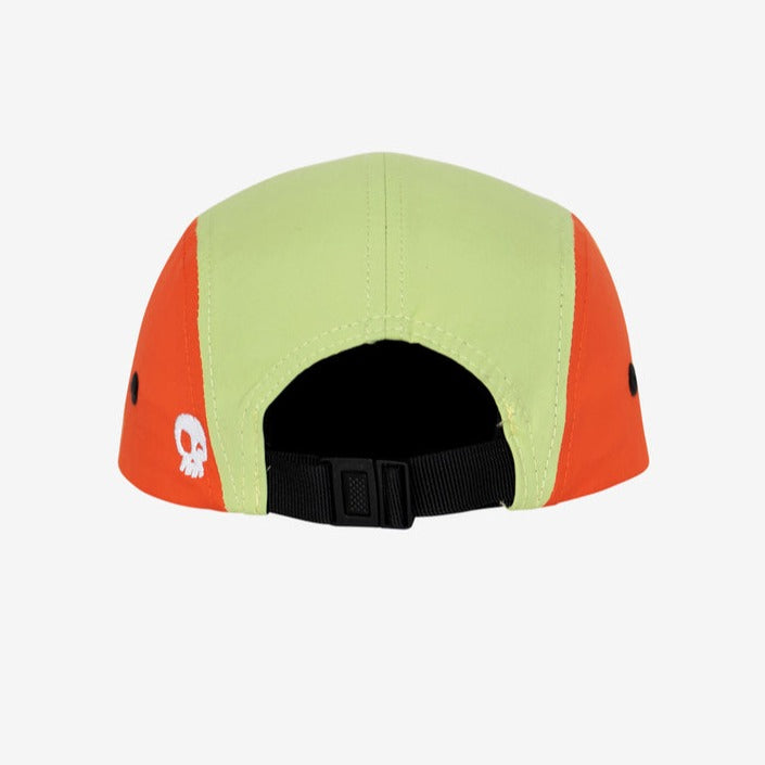 Runner Five Panel Fresh Coral by Headster white background and surface. 